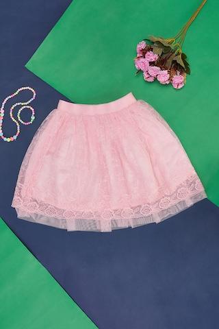 pink lace pattern full length  party girls regular fit  skirt