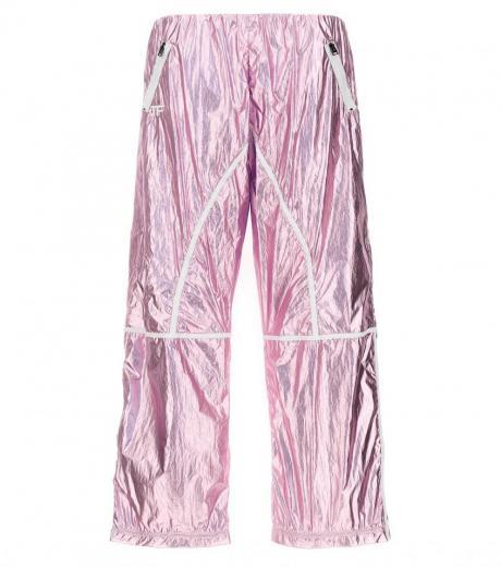 pink laminated track pants