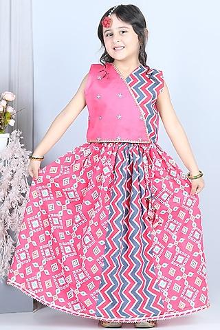 pink lehenga set with print for girls