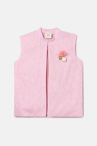 pink linen bundi jacket for boys