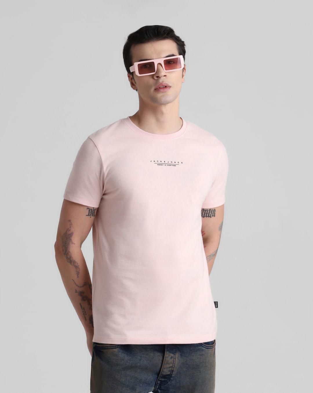 pink logo text crew neck t-shirt