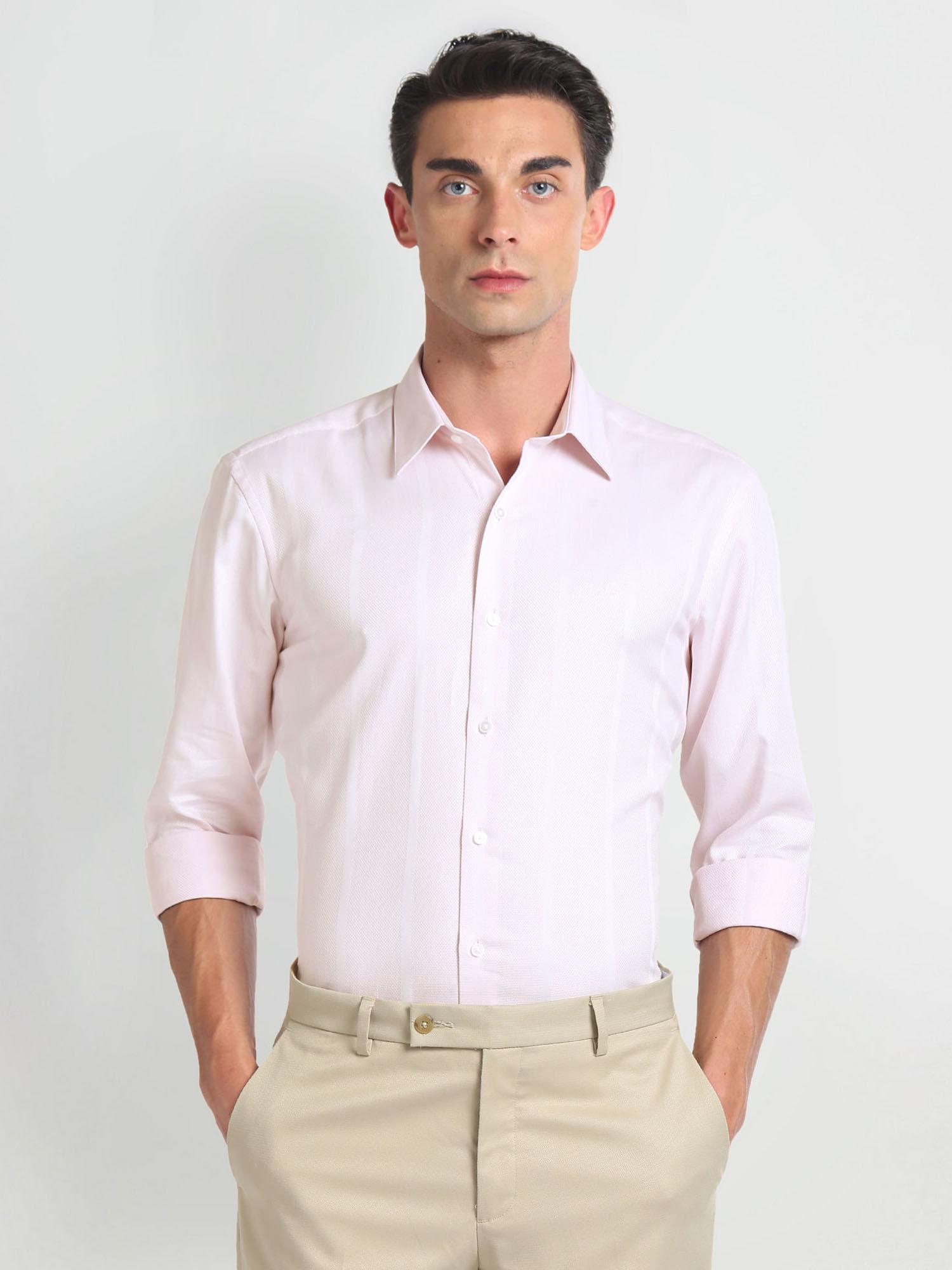 pink manhattan slim fit dobby formal shirt
