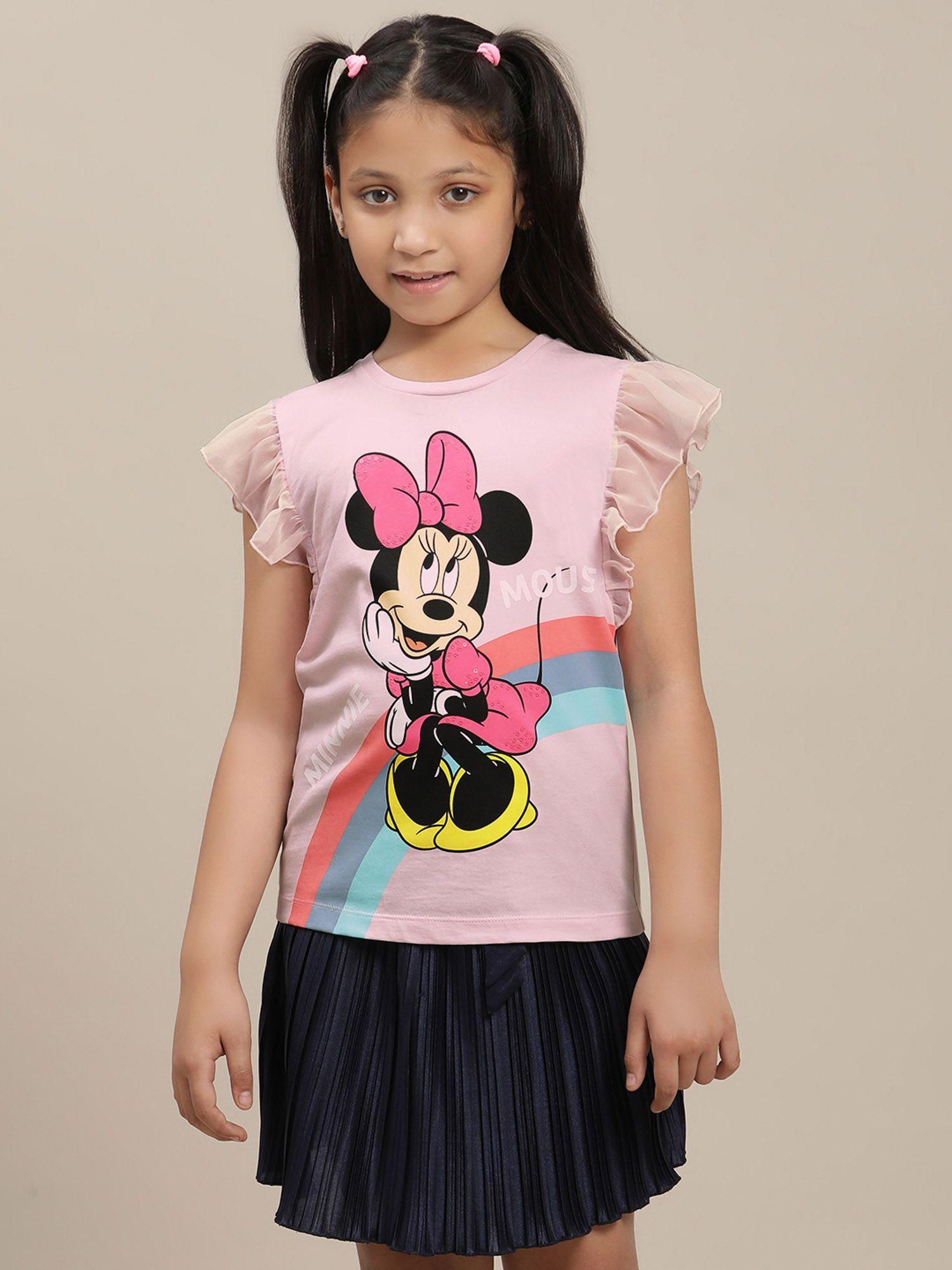 pink mickey & friends graphic printed t-shirt