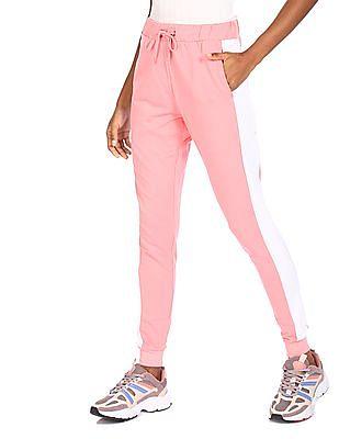pink mid rise contrast tape joggers