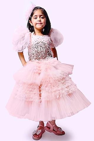 pink net & tulle ruffled dress for girls