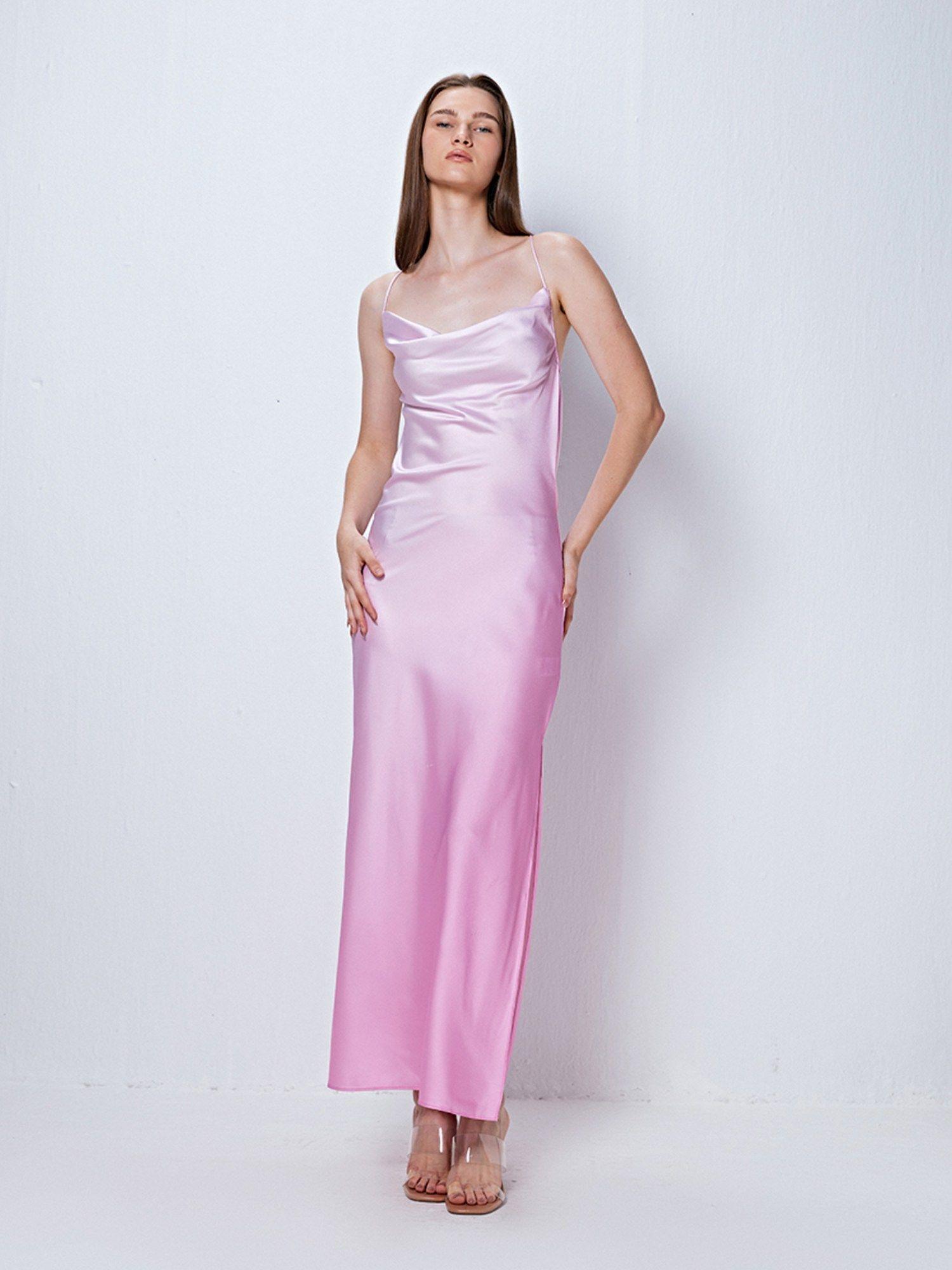 pink ombre satin maxi dress