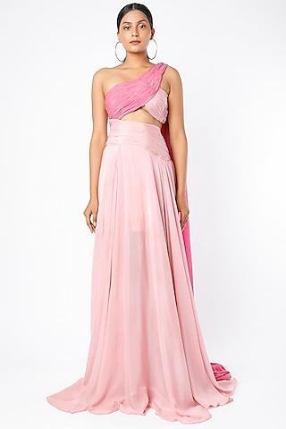 pink one shoulder ruched gown