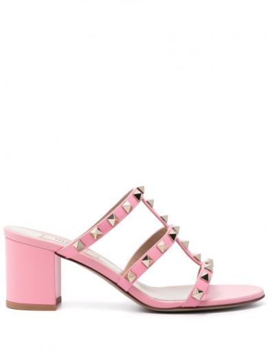 pink pink rockstud leather sandals