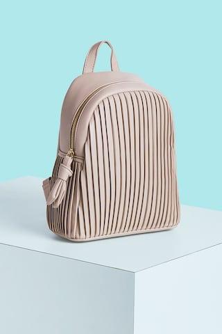 pink plited pattern casual pu women backpack