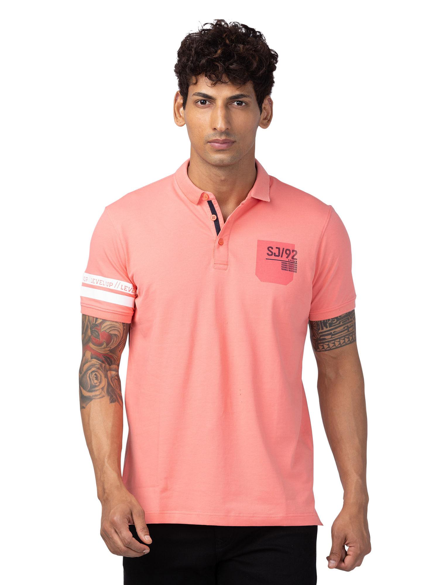 pink polo collar half sleeves blended t-shirt for men