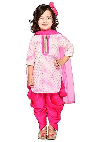 pink poly georgette kurta set for girls