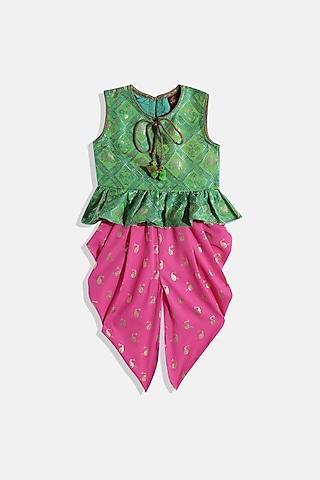 pink polyester printed dhoti set for girls