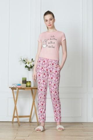 pink print ankle-length casual women regular fit pyjama