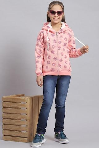 pink print casual full sleeves regular hood girls regular fit sweatshirt
