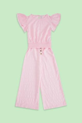 pink print casual short sleeves round neck girls regular fit dungaree set