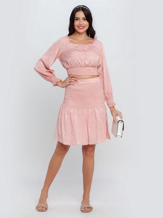 pink print casual women regular fit skirt