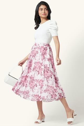 pink printed calf-length casual women comfort fit skirt