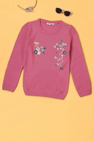 pink printed casual full sleeves round neck girls regular fit sweater