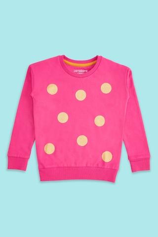 pink printed casual full sleeves round neck girls regular fit sweatshirt
