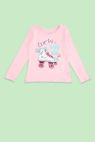 pink printed casual full sleeves round neck girls regular fit t-shirt