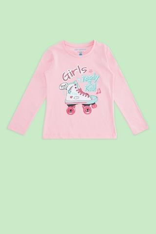 pink printed casual full sleeves round neck girls regular fit t-shirt