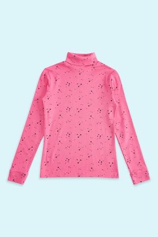 pink printed casual full sleeves turtle neck girls regular fit sweatshirt
