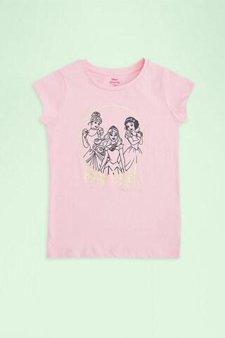 pink printed casual half sleeves round neck girls regular fit t-shirt