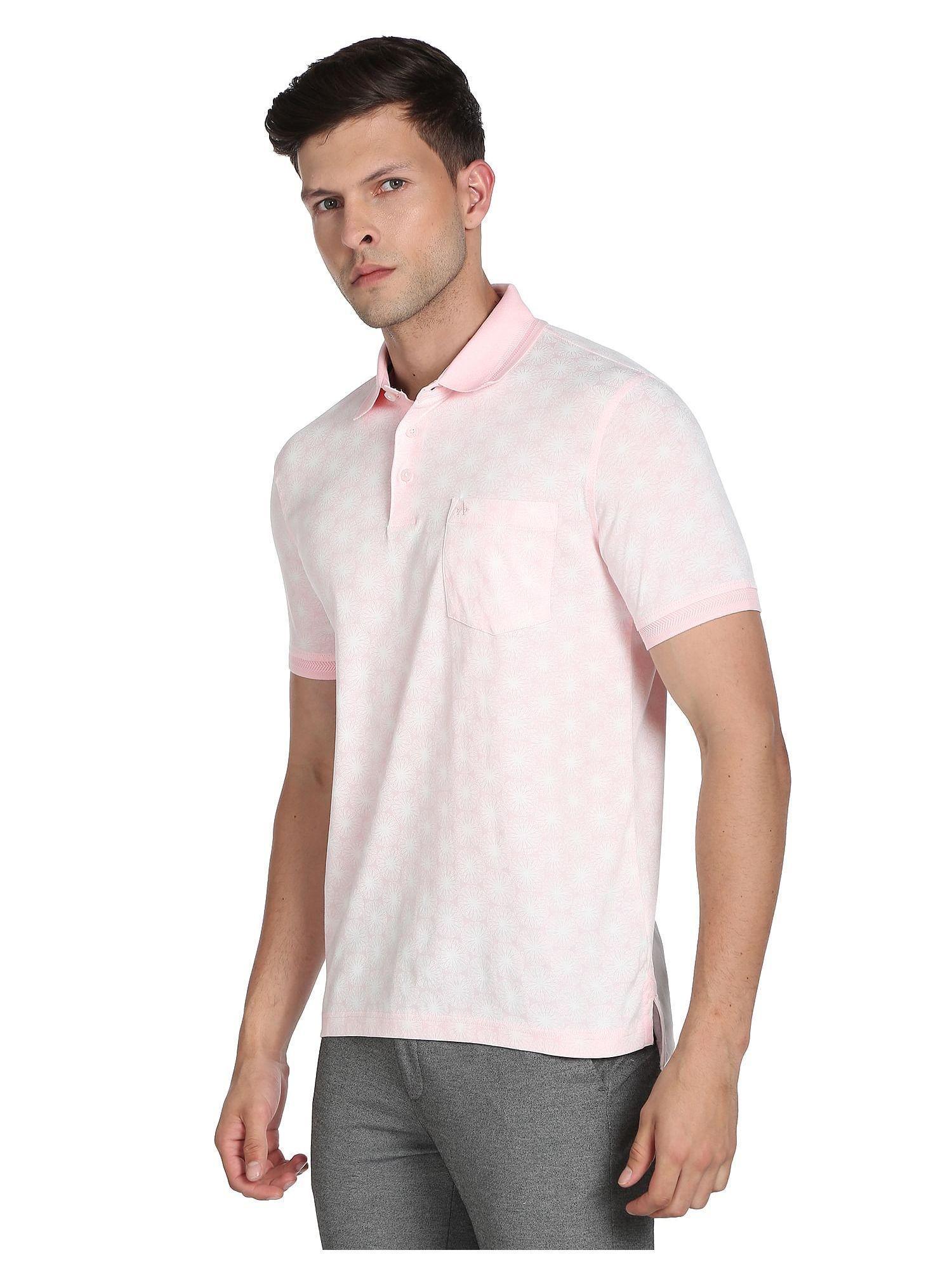 pink printed cotton polo t-shirt