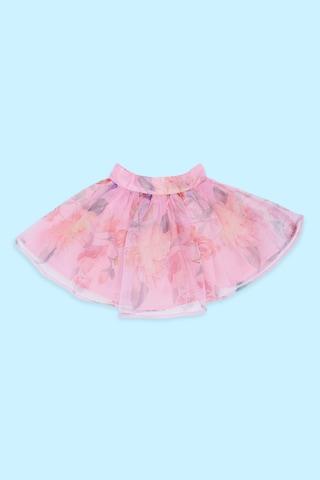 pink printed knee length party girls regular fit skirt