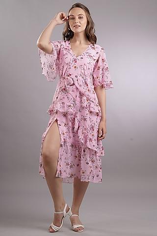 pink printed midi dress