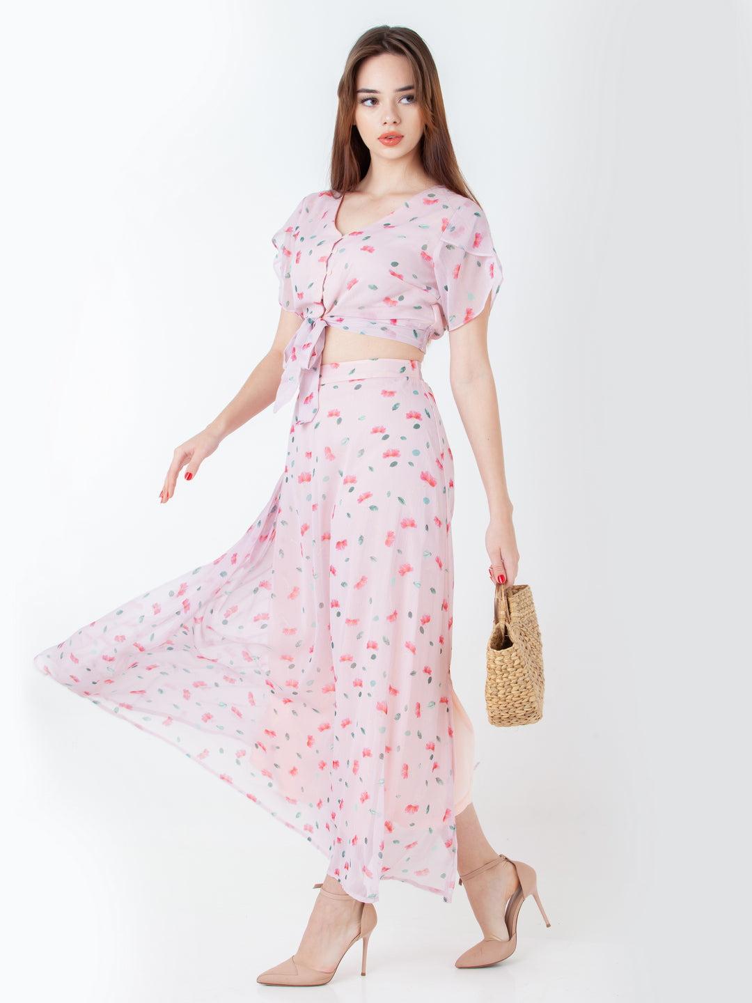 pink printed regular skirt