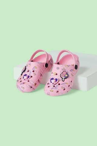 pink printeded casual girls clog shoes