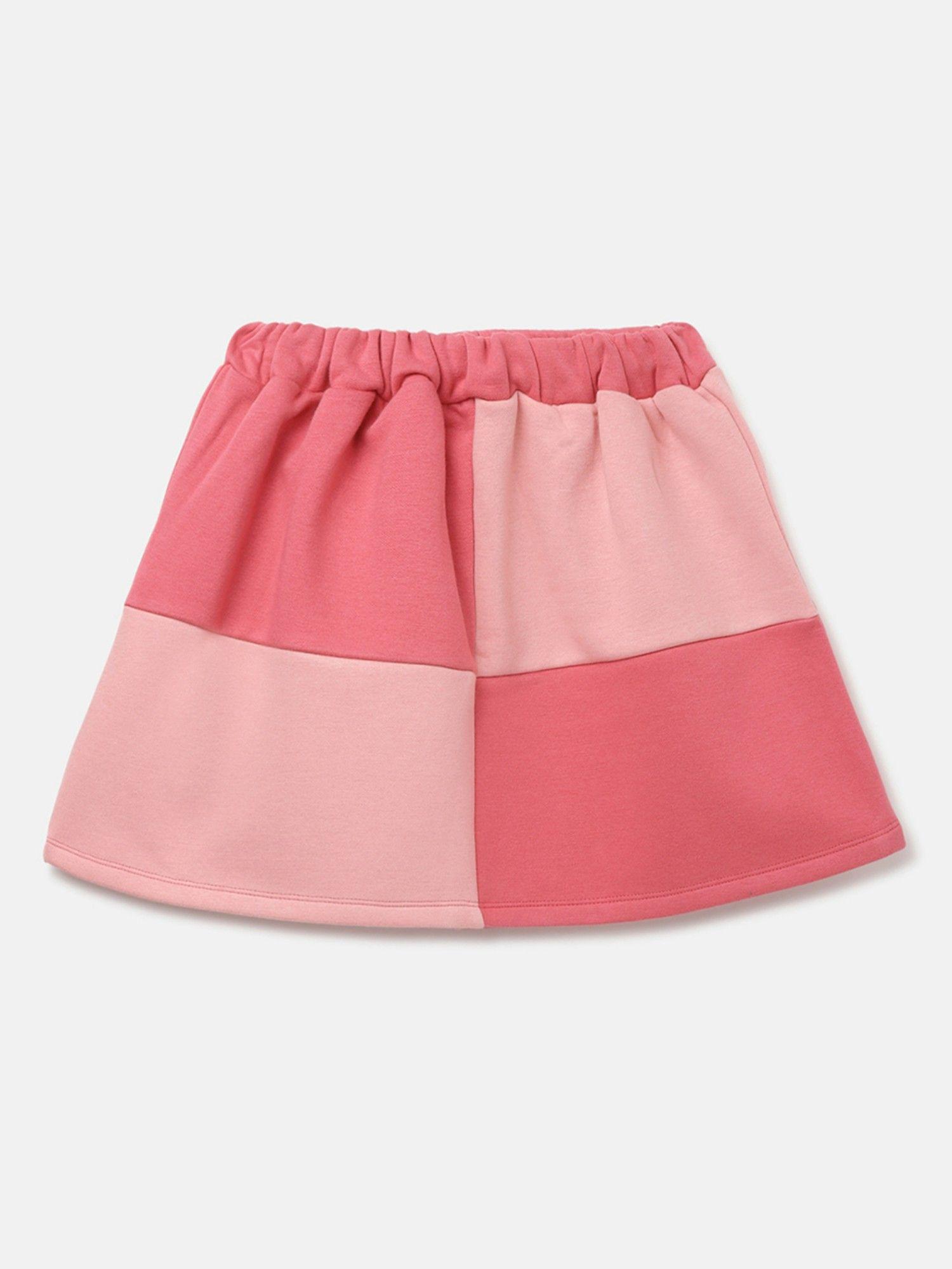 pink regular fit colorblock girls skirt