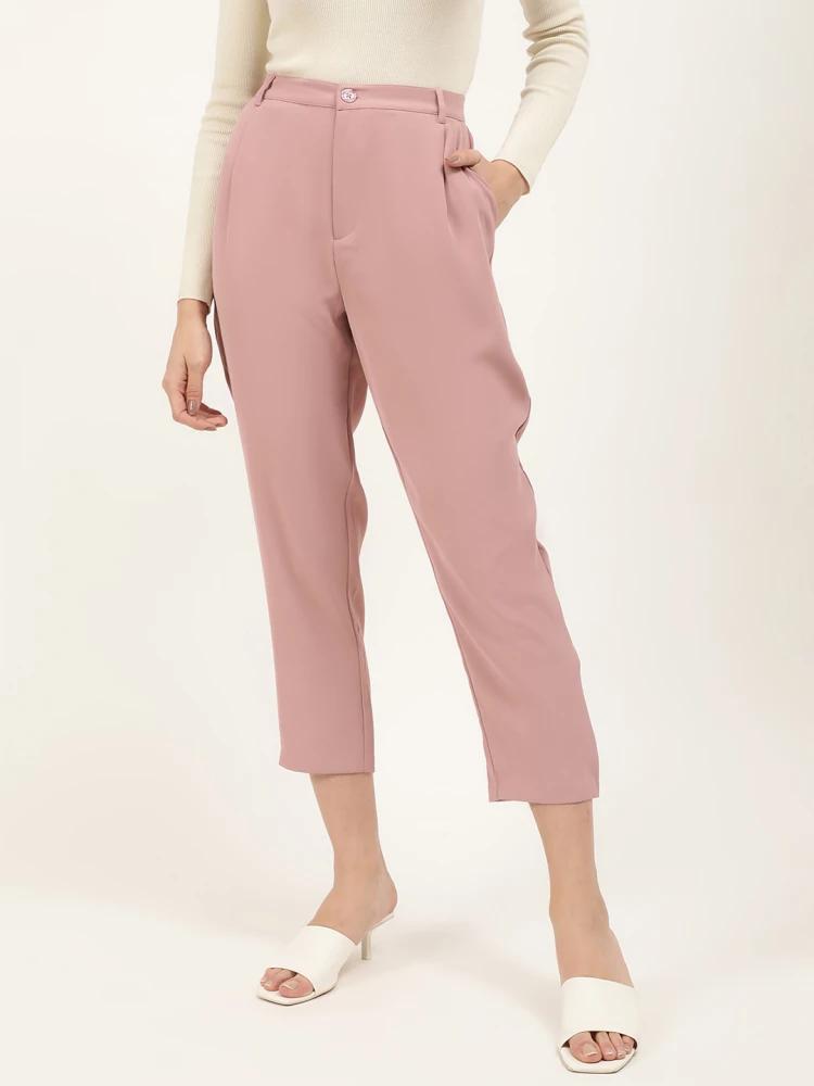 pink regular fit solid trouser