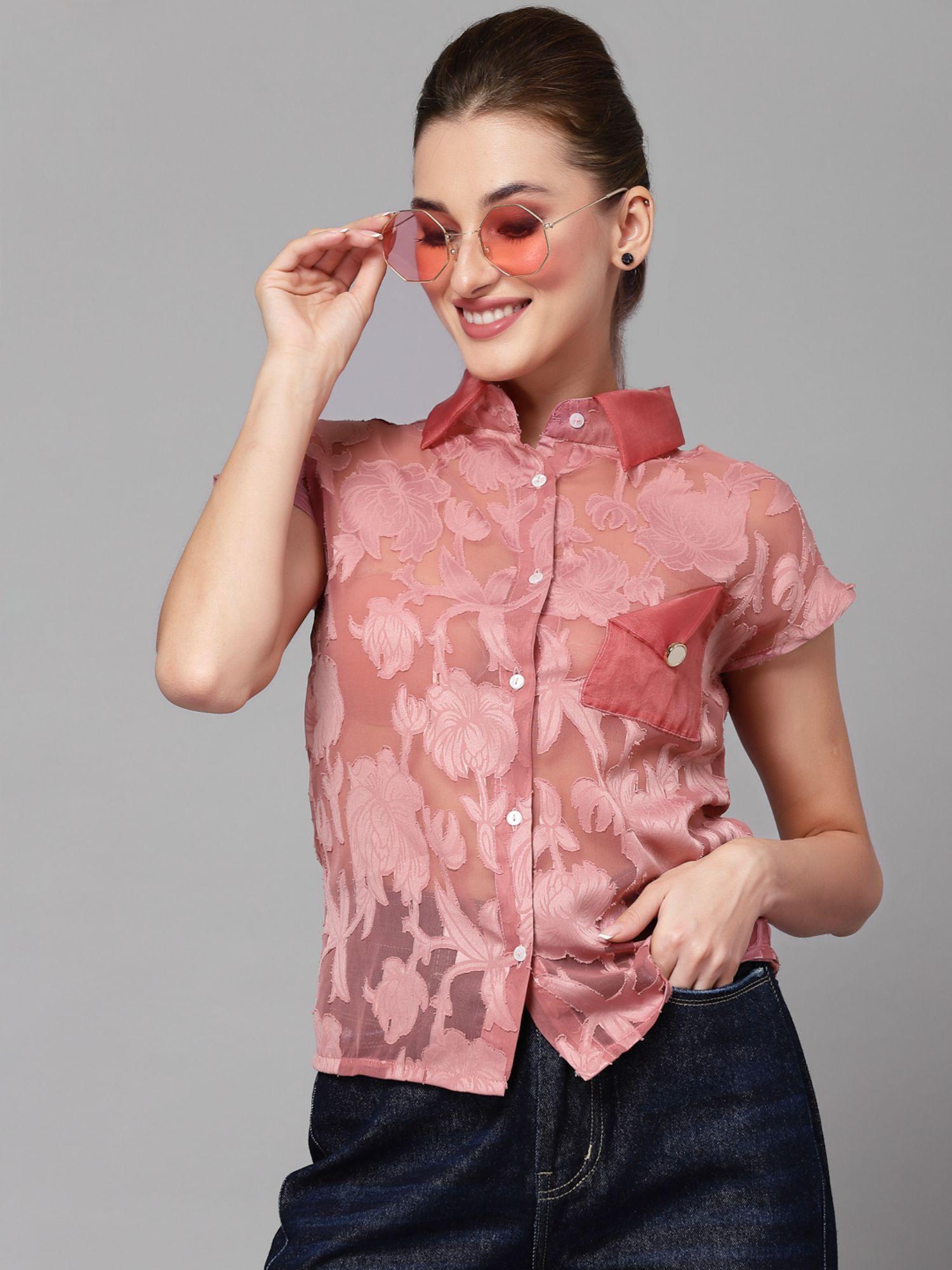 pink self design shirt