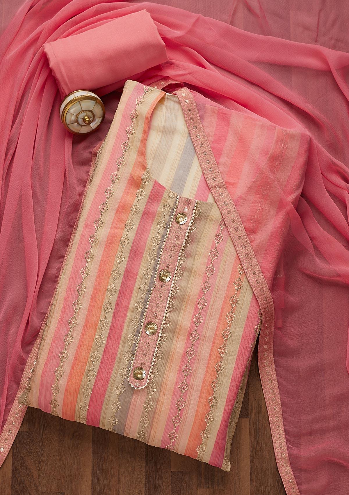 pink sequins semi crepe semi stitched salwar suit