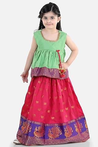 pink silk & jacquard lehenga set for girls