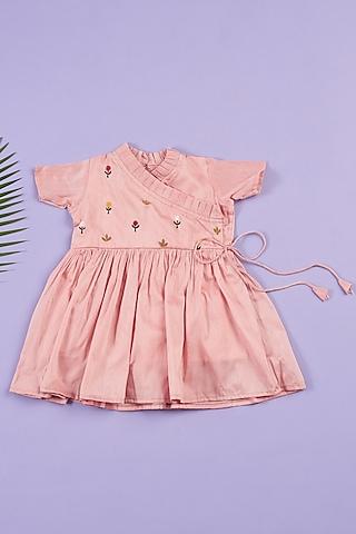 pink silk embroidered frock for girls