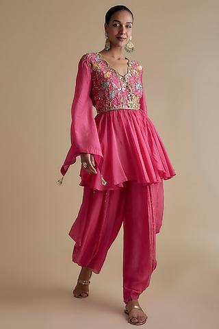pink-silk-organza-embellished-tunic-set