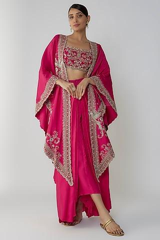 pink silk zari embroidered cape set