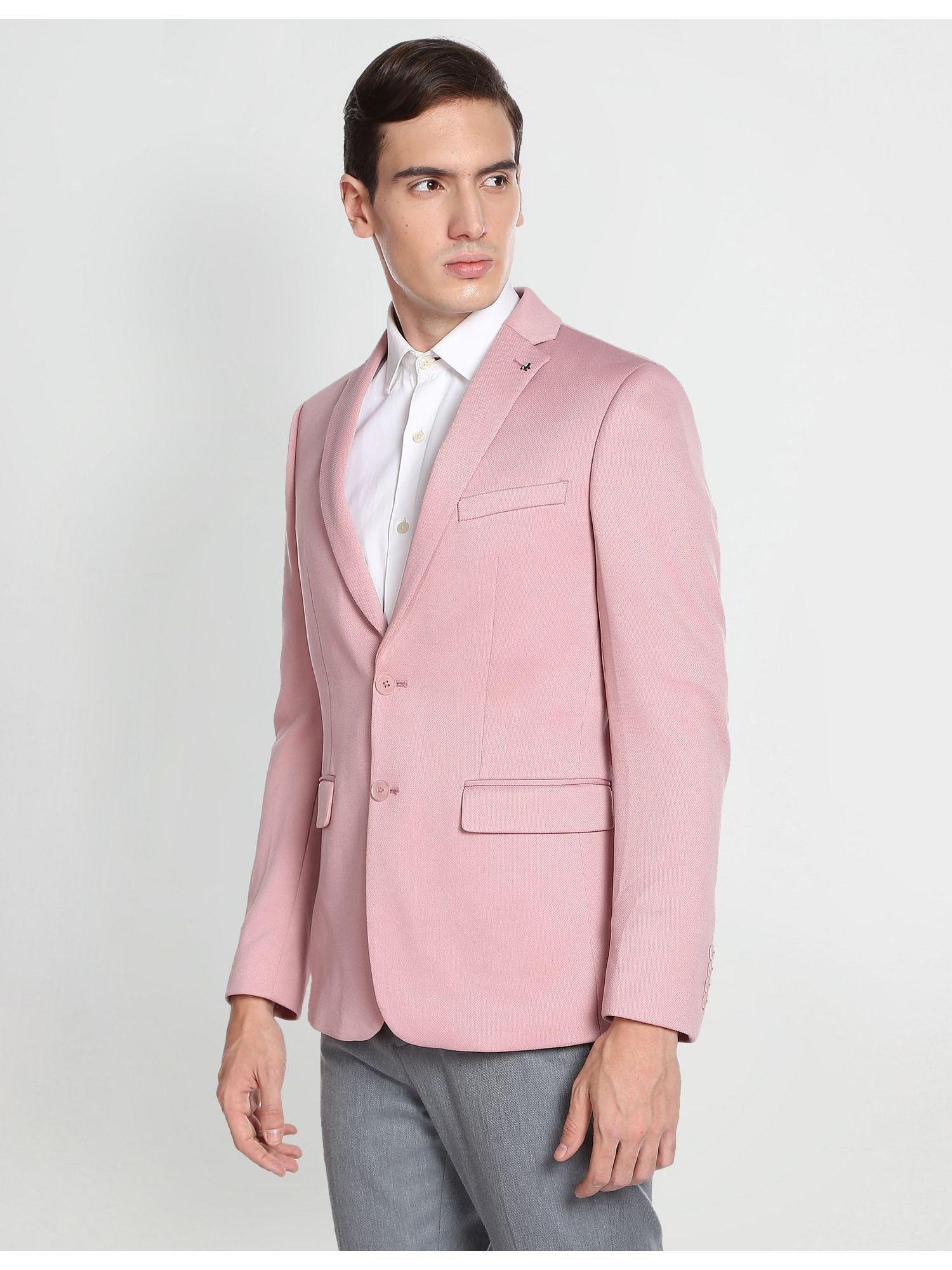 pink slim fit knit blazer