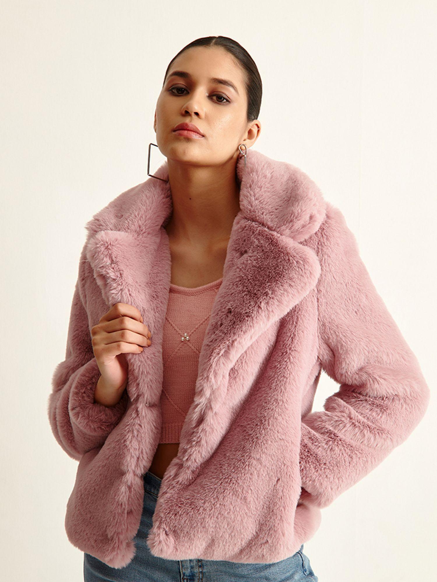pink snow fur coat