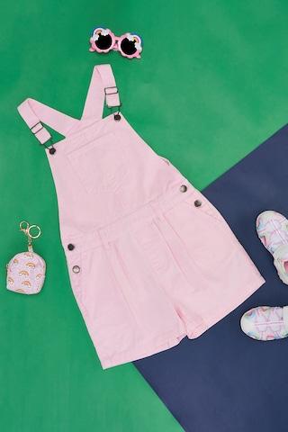 pink solid  casual girls regular fit  dungaree