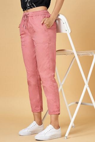 pink solid ankle-length  casual women comfort fit  trousers