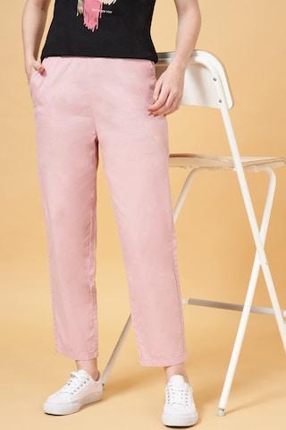 pink solid ankle-length  casual women comfort fit  trousers