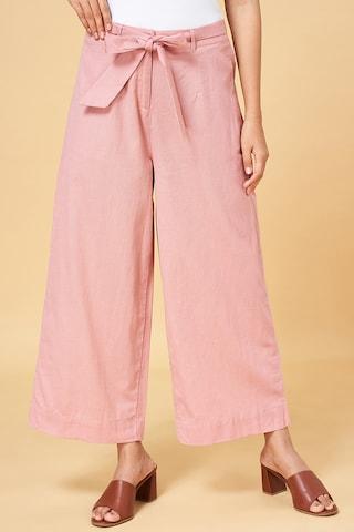 pink solid ankle-length casual women straight fit culottes