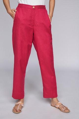 pink solid ankle-length casual women straight fit trousers