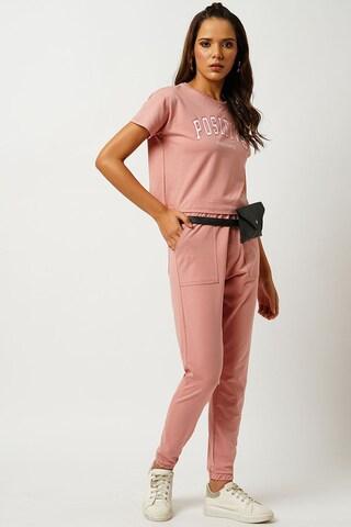 pink solid ankle-length high rise casual women slim fit jogger pants