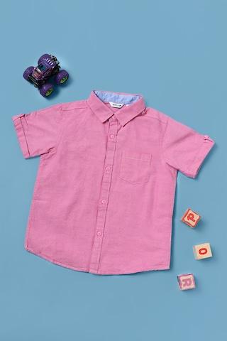 pink solid casual half sleeves regular collar boys shirt
