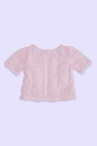 pink solid casual half sleeves round neck girls regular fit top